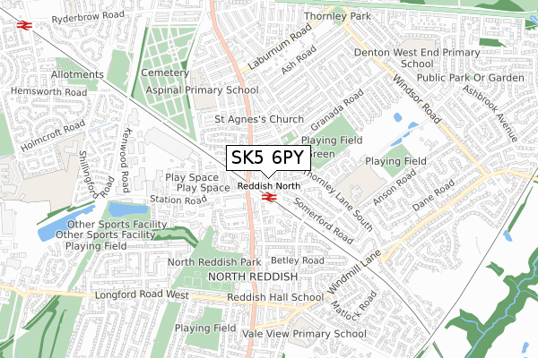 SK5 6PY map - small scale - OS Open Zoomstack (Ordnance Survey)