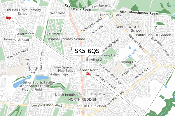 SK5 6QS map - small scale - OS Open Zoomstack (Ordnance Survey)