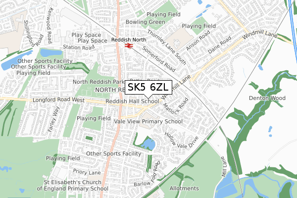 SK5 6ZL map - small scale - OS Open Zoomstack (Ordnance Survey)