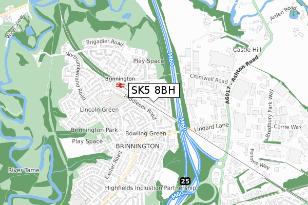 SK5 8BH map - small scale - OS Open Zoomstack (Ordnance Survey)