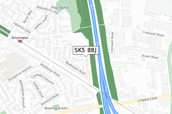 SK5 8BJ map - large scale - OS Open Zoomstack (Ordnance Survey)