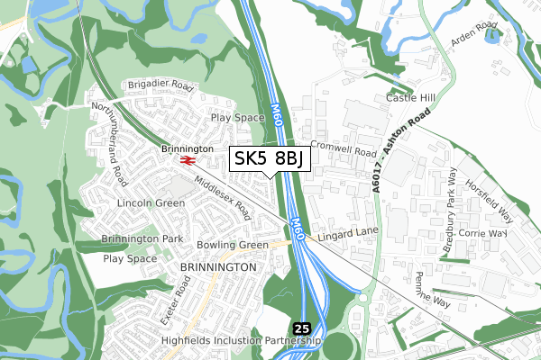 SK5 8BJ map - small scale - OS Open Zoomstack (Ordnance Survey)