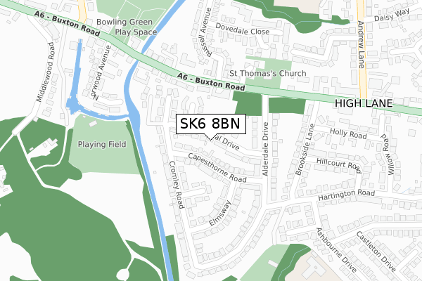 SK6 8BN map - large scale - OS Open Zoomstack (Ordnance Survey)