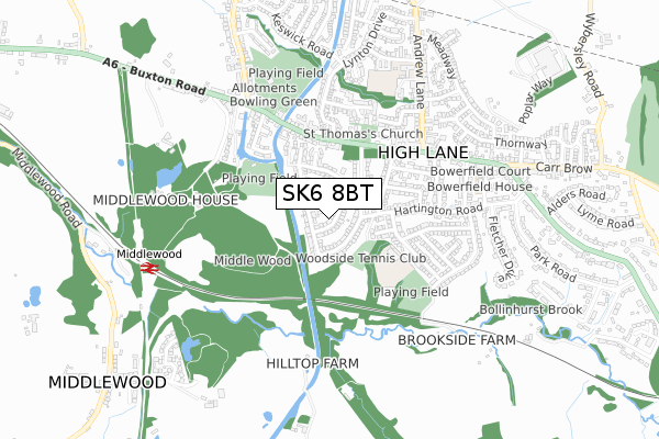 SK6 8BT map - small scale - OS Open Zoomstack (Ordnance Survey)