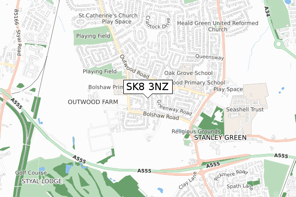 SK8 3NZ map - small scale - OS Open Zoomstack (Ordnance Survey)