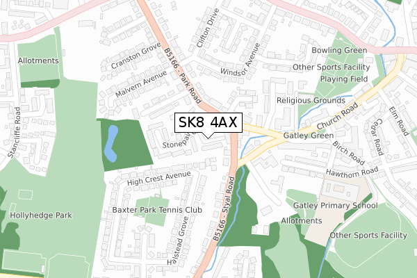 SK8 4AX map - large scale - OS Open Zoomstack (Ordnance Survey) SK8 4AX map - large scale - OS Open Zoomstack (Ordnance Survey)