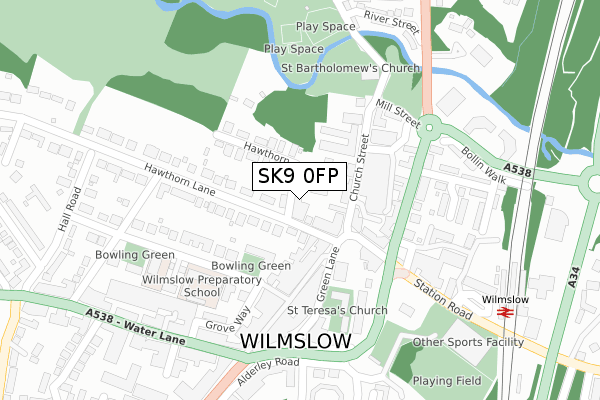 SK9 0FP map - large scale - OS Open Zoomstack (Ordnance Survey)