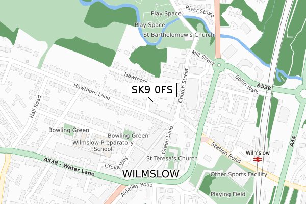 SK9 0FS map - large scale - OS Open Zoomstack (Ordnance Survey)