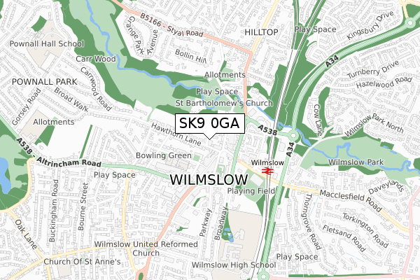 SK9 0GA map - small scale - OS Open Zoomstack (Ordnance Survey)