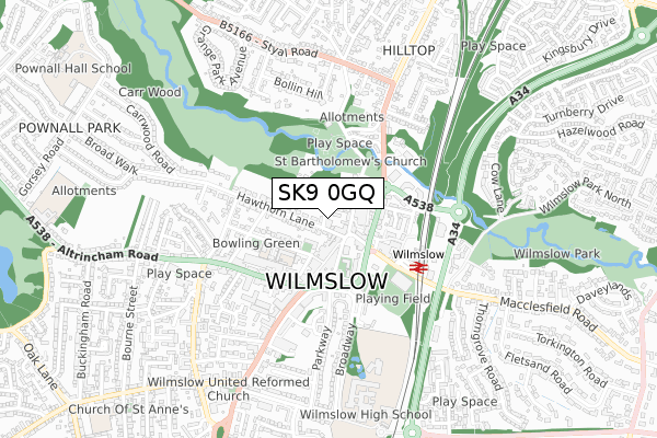 SK9 0GQ map - small scale - OS Open Zoomstack (Ordnance Survey)