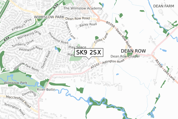 SK9 2SX map - small scale - OS Open Zoomstack (Ordnance Survey)