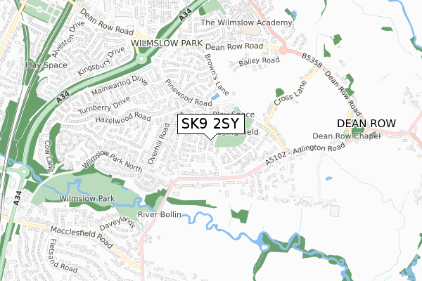 SK9 2SY map - small scale - OS Open Zoomstack (Ordnance Survey)