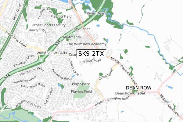 SK9 2TX map - small scale - OS Open Zoomstack (Ordnance Survey)