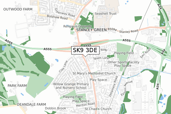 SK9 3DE map - small scale - OS Open Zoomstack (Ordnance Survey)