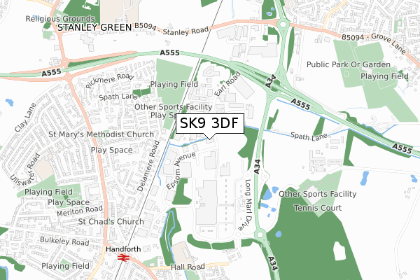 SK9 3DF map - small scale - OS Open Zoomstack (Ordnance Survey)