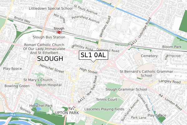 SL1 0AL map - small scale - OS Open Zoomstack (Ordnance Survey)