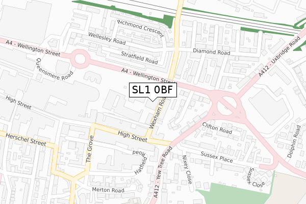 SL1 0BF map - large scale - OS Open Zoomstack (Ordnance Survey)