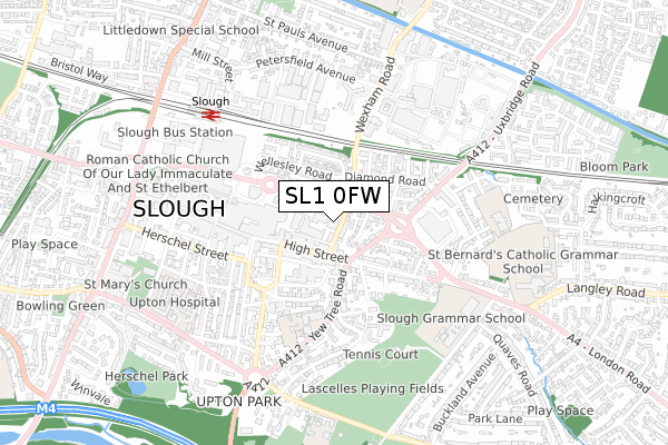 SL1 0FW map - small scale - OS Open Zoomstack (Ordnance Survey)