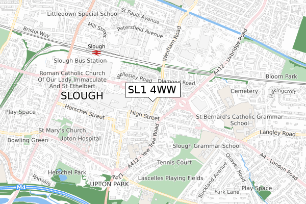 SL1 4WW map - small scale - OS Open Zoomstack (Ordnance Survey)