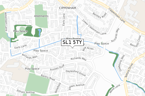 SL1 5TY map - large scale - OS Open Zoomstack (Ordnance Survey)