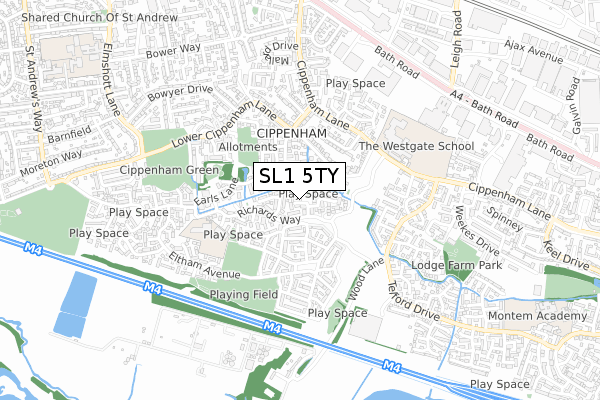 SL1 5TY map - small scale - OS Open Zoomstack (Ordnance Survey)