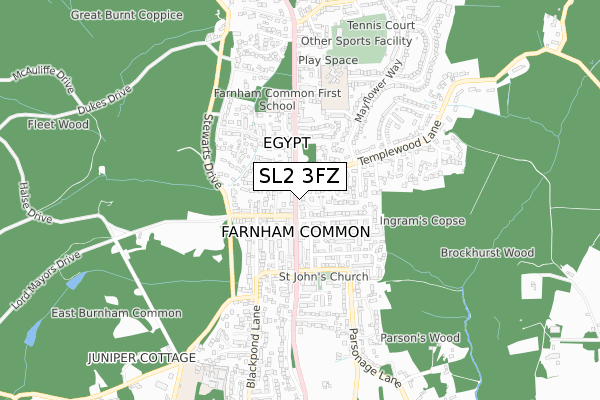 SL2 3FZ map - small scale - OS Open Zoomstack (Ordnance Survey)
