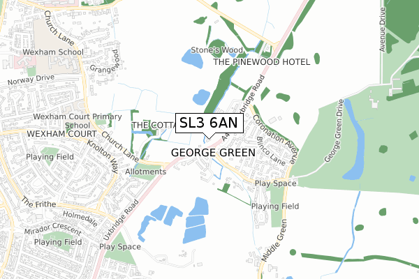 SL3 6AN map - small scale - OS Open Zoomstack (Ordnance Survey)