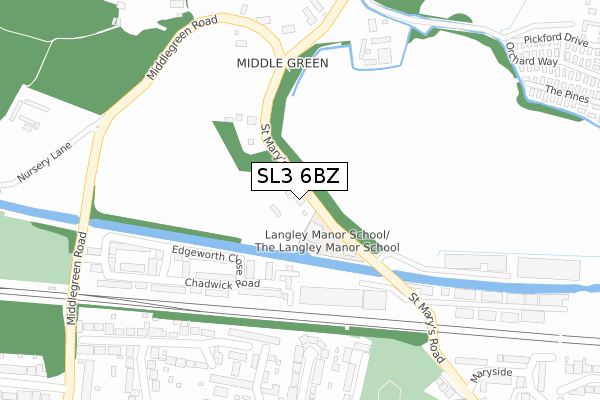 SL3 6BZ map - large scale - OS Open Zoomstack (Ordnance Survey)