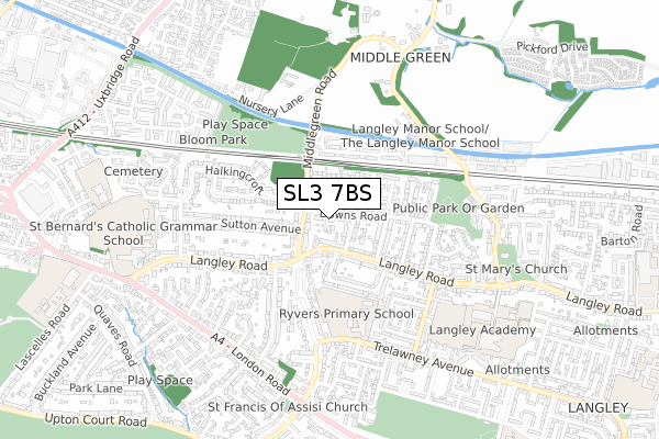 SL3 7BS map - small scale - OS Open Zoomstack (Ordnance Survey)