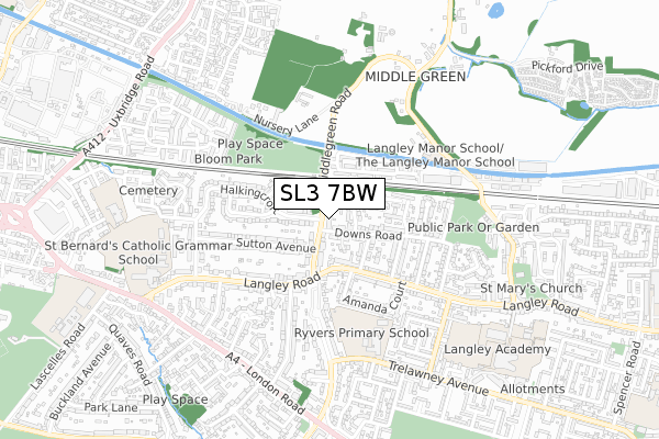 SL3 7BW map - small scale - OS Open Zoomstack (Ordnance Survey)