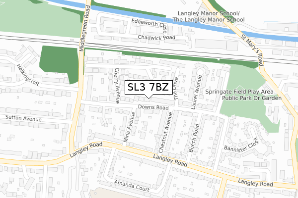 SL3 7BZ map - large scale - OS Open Zoomstack (Ordnance Survey)
