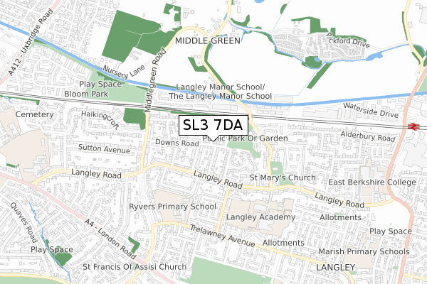 SL3 7DA map - small scale - OS Open Zoomstack (Ordnance Survey)