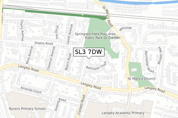 SL3 7DW map - large scale - OS Open Zoomstack (Ordnance Survey)