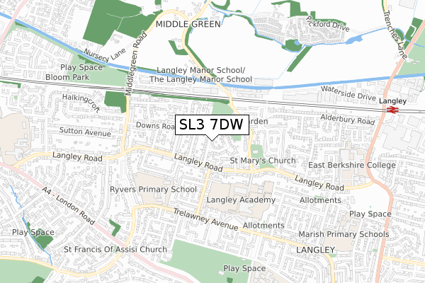 SL3 7DW map - small scale - OS Open Zoomstack (Ordnance Survey)