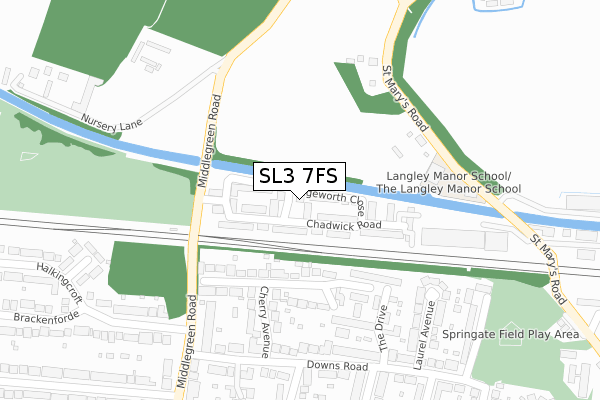 SL3 7FS map - large scale - OS Open Zoomstack (Ordnance Survey)