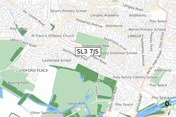 SL3 7JS map - small scale - OS Open Zoomstack (Ordnance Survey)