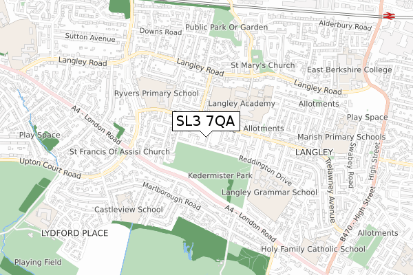 SL3 7QA map - small scale - OS Open Zoomstack (Ordnance Survey)