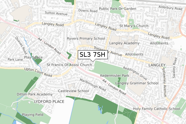 SL3 7SH map - small scale - OS Open Zoomstack (Ordnance Survey)