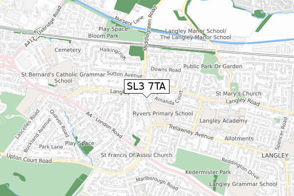 SL3 7TA map - small scale - OS Open Zoomstack (Ordnance Survey)