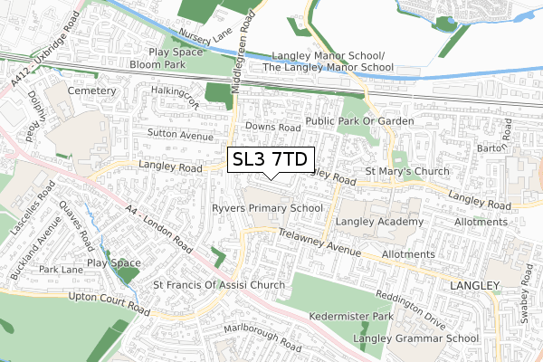 SL3 7TD map - small scale - OS Open Zoomstack (Ordnance Survey)