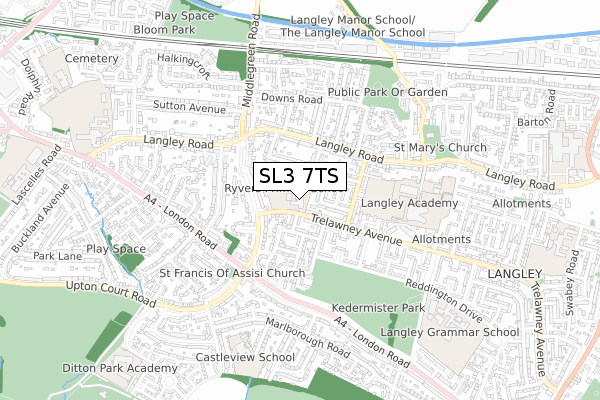 SL3 7TS map - small scale - OS Open Zoomstack (Ordnance Survey)