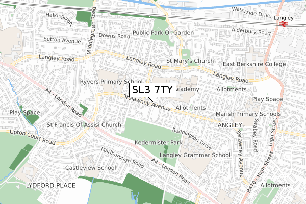 SL3 7TY map - small scale - OS Open Zoomstack (Ordnance Survey)