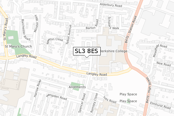 SL3 8ES map - large scale - OS Open Zoomstack (Ordnance Survey)