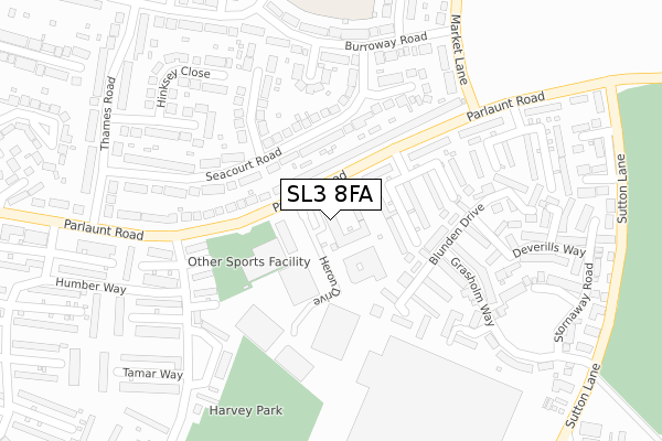 SL3 8FA map - large scale - OS Open Zoomstack (Ordnance Survey)