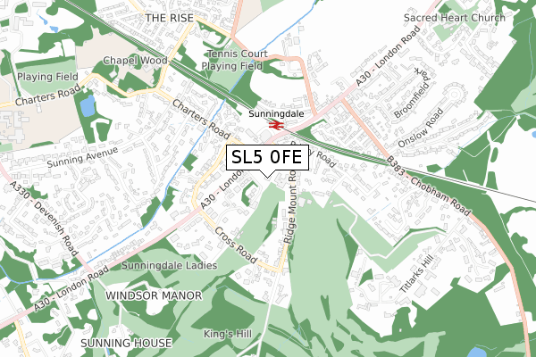 SL5 0FE map - small scale - OS Open Zoomstack (Ordnance Survey)