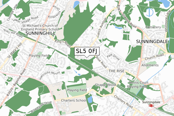 SL5 0FJ map - small scale - OS Open Zoomstack (Ordnance Survey)