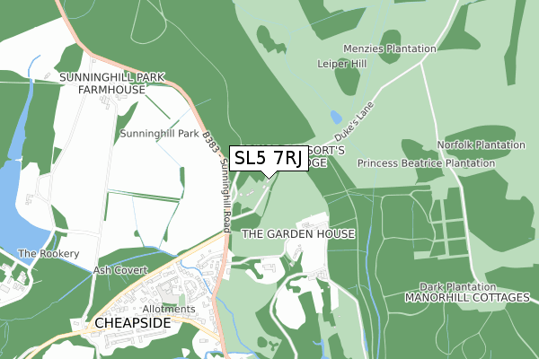 SL5 7RJ map - small scale - OS Open Zoomstack (Ordnance Survey) SL5 7RJ map - small scale - OS Open Zoomstack (Ordnance Survey)