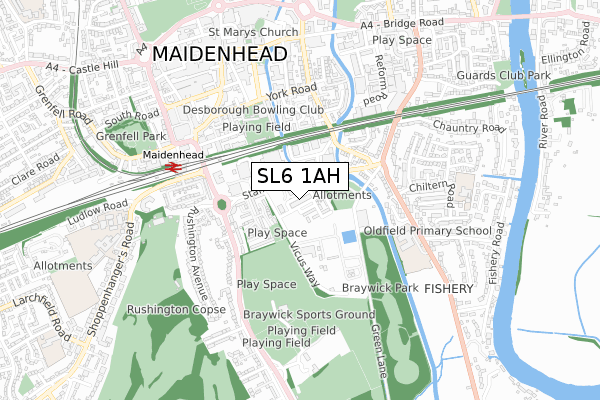 SL6 1AH map - small scale - OS Open Zoomstack (Ordnance Survey)