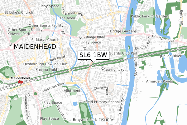 SL6 1BW map - small scale - OS Open Zoomstack (Ordnance Survey)