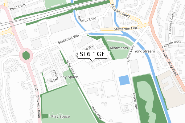 SL6 1GF map - large scale - OS Open Zoomstack (Ordnance Survey)